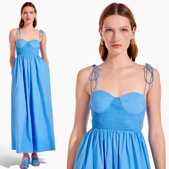 🌺🎉HP🎉🌺 NWOT Staud Landry Maxi Dress Azure - Picture 2 of 16